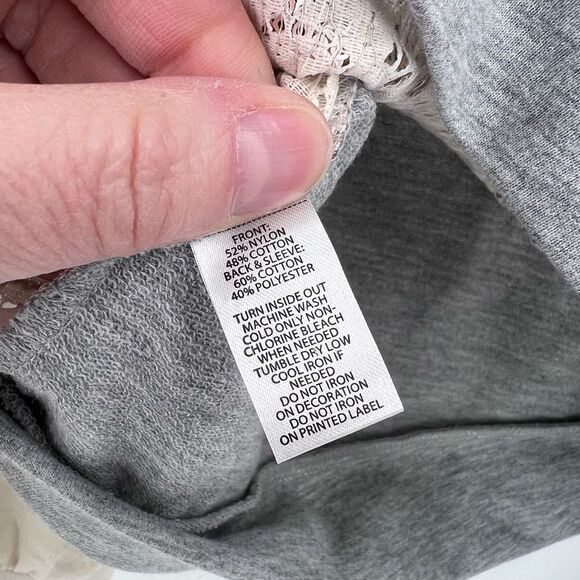 Loft Sequin & Dennis Basso Lace overlay sweatshirt Top XS Sweaters Pullover Gray - Picture 7 of 16